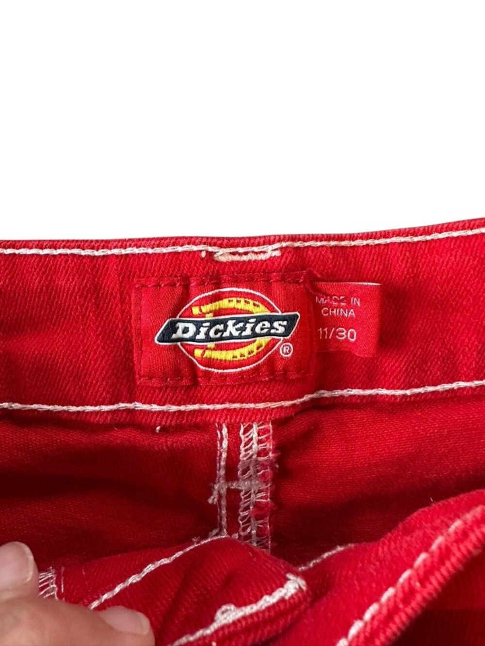 Dickies Red Denim Micro Shorts Women 11/30 Streetwear Utility Y2K Mini Nautical - Picture 3 of 7